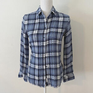 The Blue Shirt Shop Mercer & Spring Blue Plaid Button Long Sleeve Raw Hem XS